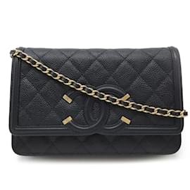 Chanel-Chanel CC Filigree Chain Wallet Shoulder Bag-Black