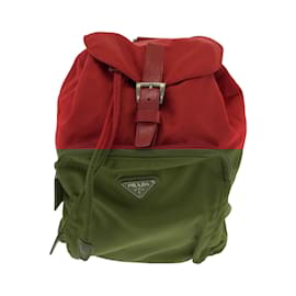 Prada-Prada Tessuto Triangle Logo Plate Red Nylon Backpack-Red