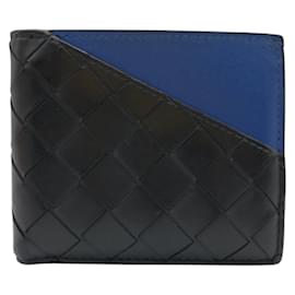 Bottega Veneta-Bottega Veneta Intrecciato Bi-fold Wallet-Black,Blue