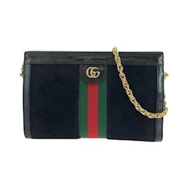 Gucci-Gucci Sherry Line Black Suede Shoulder Bag-Black