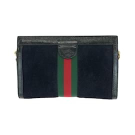 Gucci-Gucci Sherry Line Black Suede Shoulder Bag-Black