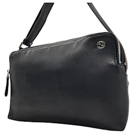 Gucci-Gucci Interlocking G Black Leather Shoulder Bag-Black