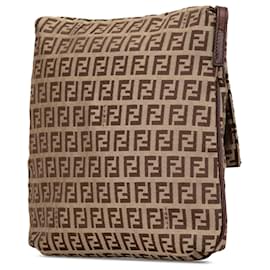 Fendi-Fendi Brown Zucchino Canvas Crossbody-Brown,Beige