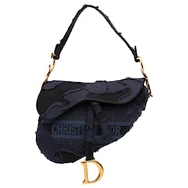 Dior-Dior Blue Canvas Embroidered Camouflage Saddle Bag-Blue,Dark blue