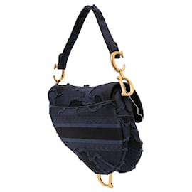 Dior-Dior Blue Canvas Embroidered Camouflage Saddle Bag-Blue,Dark blue