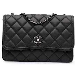 Chanel-Chanel Black CC Quilted Caviar Single Flap-Black
