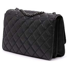 Chanel-Chanel Black CC Quilted Caviar Single Flap-Black