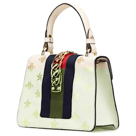 Gucci-Gucci White Mini Calfskin Bee Star Sylvie Satchel-White