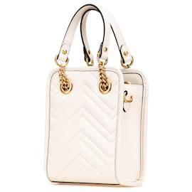 Gucci-Gucci White Mini GG Marmont Matelasse Leather Satchel-White