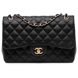 Chanel-Chanel Black Jumbo Classic Lambskin Double Flap-Black