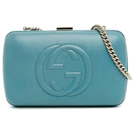 Gucci-Gucci Blue Soho Leather Clutch on Chain-Blue