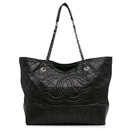 Chanel-Chanel Black Distressed Calfskin Shopping In Moscow Tote-Black