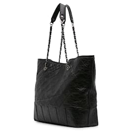 Chanel-Chanel Black Distressed Calfskin Shopping In Moscow Tote-Black