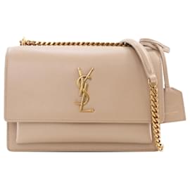 Saint Laurent-Saint Laurent Brown Medium Smooth Calfskin Sunset Bag-Brown,Beige
