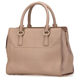 Salvatore Ferragamo-Ferragamo Brown Medium Leather Gancini Beky Satchel-Brown,Beige