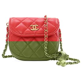 Chanel-Chanel Red Quilted Lambskin Pearl Crush Waist Bag-Red