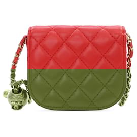 Chanel-Chanel Red Quilted Lambskin Pearl Crush Waist Bag-Red