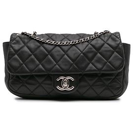 Chanel Nero Medio Pelle Trapuntata Agnello Coco Pioggia Flap Nero