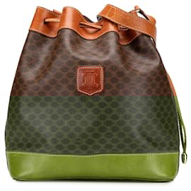 Céline-Celine Brown Macadam Coated Canvas Drawstring Bucket Bag-Brown