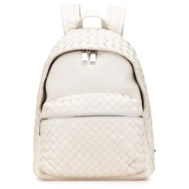 Bottega Veneta-Bottega Veneta White Nappa Intrecciato Backpack-White
