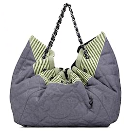 Chanel-Chanel Blue Large Quilted Denim Stretch Spirit Cabas Tote-Blue,Other