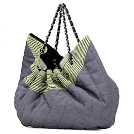 Chanel-Chanel Blue Large Quilted Denim Stretch Spirit Cabas Tote-Blue,Other