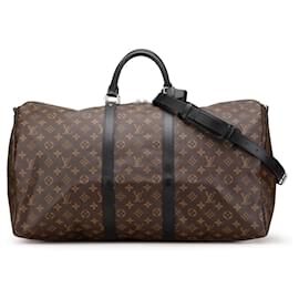 Louis Vuitton-Louis Vuitton Brown Monogram Macassar Keepall Bandouliere 55-Brown