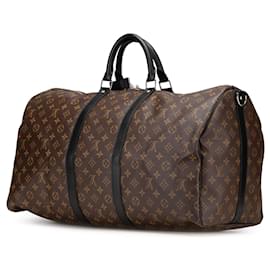 Louis Vuitton-Louis Vuitton Brown Monogram Macassar Keepall Bandouliere 55-Brown
