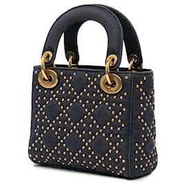 Dior-Dior Blue Mini Denim Cannage Studded Supple Lady Dior-Blue,Navy blue