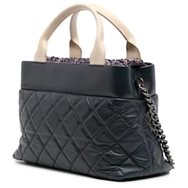 Chanel-Chanel Blue Small Quilted Calfskin and Tweed Top Handle Tote-Blue,Beige,Other