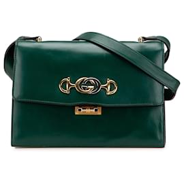 Gucci-Gucci Green Small Leather Zumi Flap Crossbody-Green