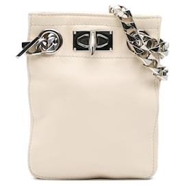 Givenchy-Givenchy White Leather Shark Lock Chain Shoulder Bag-White