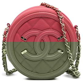 Chanel-Chanel Pink Caviar CC Filigree Round Crossbody-Pink