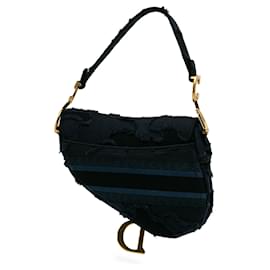 Dior-Dior Blue Canvas Embroidered Camouflage Saddle Bag-Blue,Dark blue