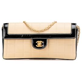 Chanel-Chanel Brown CC Chocolate Bar Lambskin and Patent East West Flap-Brown,Beige
