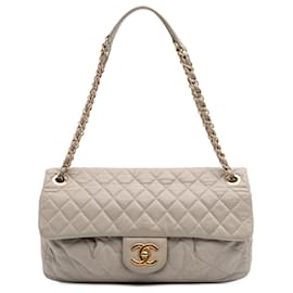 Chanel-Chanel Brown Large Quilted Iridescent Calfskin Coco Pleats Flap-Brown,Taupe