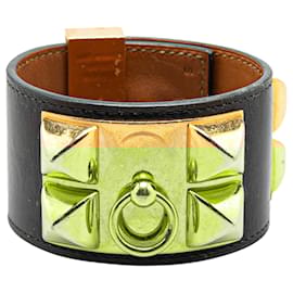 Hermès-Hermès Black Box Calf and Gold Plated Collier de Chien Bracelet S-Other