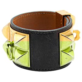 Hermès-Hermès Black Box Calf and Gold Plated Collier de Chien Bracelet S-Other