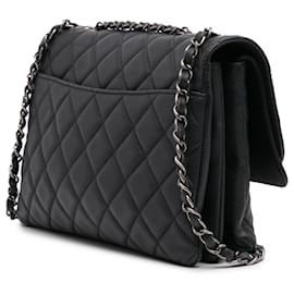 Chanel-Chanel Black Small Quilted Grained Calfskin CC Round Clasp Accordion Flap-Black