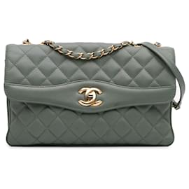 Chanel-Chanel Green Large Quilted Lambskin Daily Companion Flap-Green