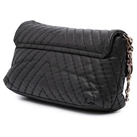 Chanel-Chanel Black Jumbo Chevron Iridescent Calfskin Surpique Flap-Black