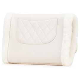 Chanel-Chanel White Quilted Lambskin and Shearling CC Muff Flap-White,Cream