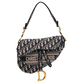 Dior-Dior Blue Oblique Embroidered Canvas Saddle Bag-Blue