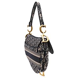 Dior-Dior Blue Oblique Embroidered Canvas Saddle Bag-Blue
