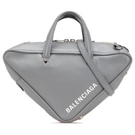 Balenciaga-Balenciaga Gray Medium Leather Triangle Duffle Bag-Brown