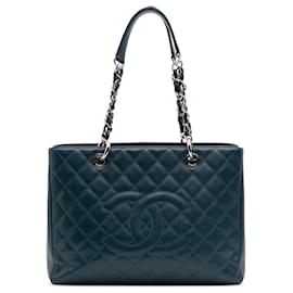 Chanel-Chanel Blue Caviar Grand Shopping Tote-Blue,Dark blue