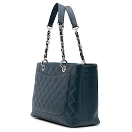 Chanel-Chanel Blue Caviar Grand Shopping Tote-Blue,Dark blue