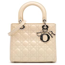 Dior-Dior Brown Medium Patent Cannage Lady Dior-Brown,Beige