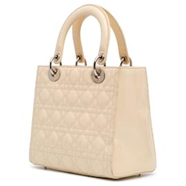 Dior-Dior Brown Medium Patent Cannage Lady Dior-Brown,Beige