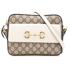 Gucci-Gucci Brown Small GG Supreme Horsebit 1955 Crossbody-Brown,Beige
